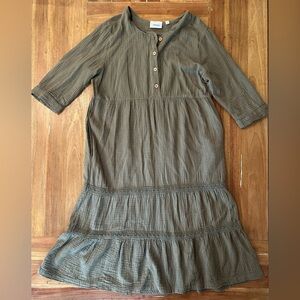 National Olive Green Button-Up‎ Midi Dress